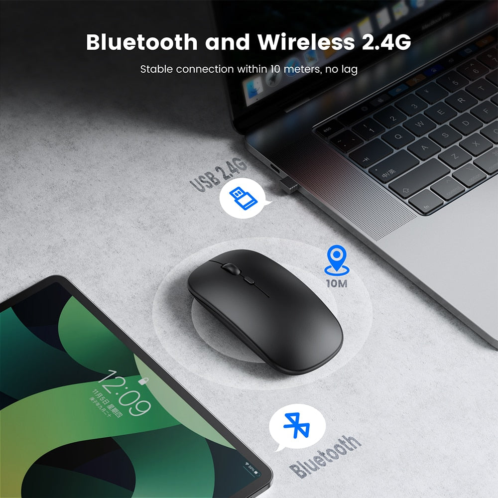 Mouse sem fio recarregável, Bluetooth ergonômico com mini usb de 2.4Ghz para notebook