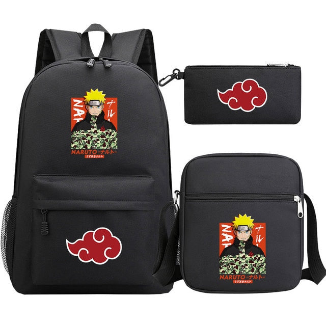 Kit com 3 peças do Naruto (Mochila + Lancheira + kit higiene necessaire)