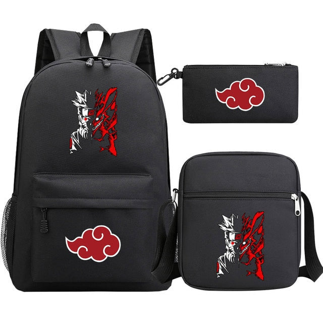 Kit com 3 peças do Naruto (Mochila + Lancheira + kit higiene necessaire)