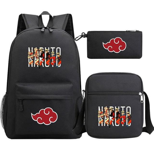 Kit com 3 peças do Naruto (Mochila + Lancheira + kit higiene necessaire)