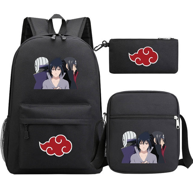 Kit com 3 peças do Naruto (Mochila + Lancheira + kit higiene necessaire)