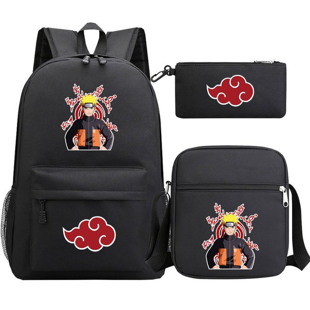 Kit com 3 peças do Naruto (Mochila + Lancheira + kit higiene necessaire)