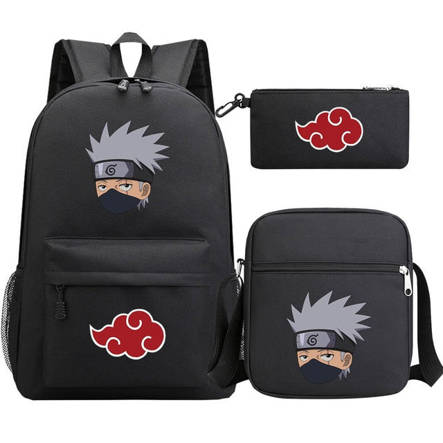 Kit com 3 peças do Naruto (Mochila + Lancheira + kit higiene necessaire)